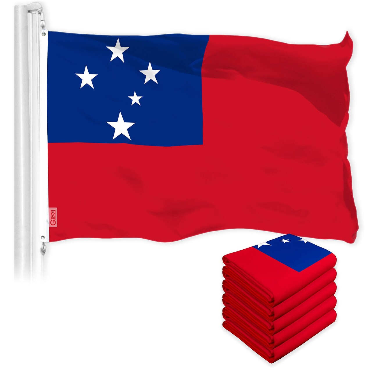 G128 5 Pack: Samoa Samoan Flag | 3x5 Ft | LiteWeave Pro Series Printed 150D Polyester | Country Flag, Indoor/Outdoor, Vibrant Colors, Brass Grommets